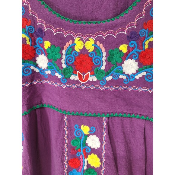 YZXDORWJ Embroidered Floral Womens Dress Size 3XL Plus Purple Cotton Boho Art - Picture 2 of 11
